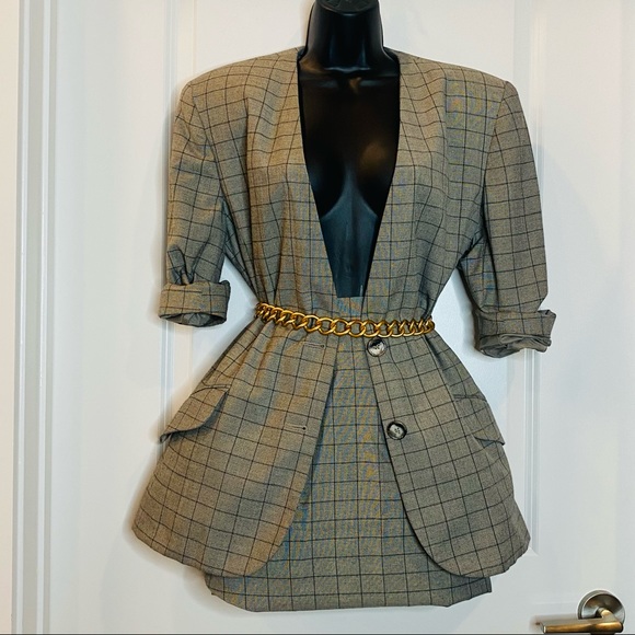 Vintage Gray Check Skirt Suit Size 10